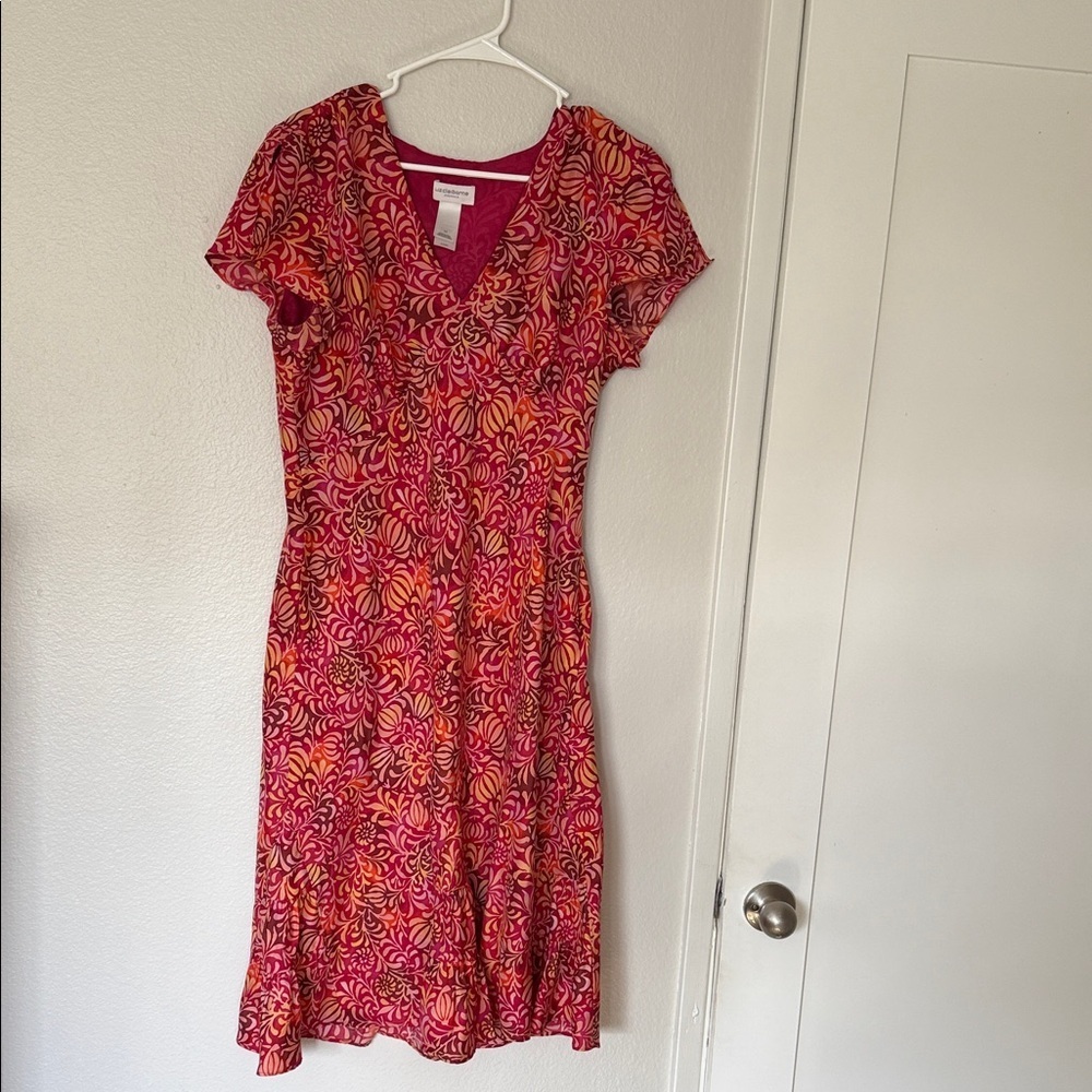 Liz Claiborne Pink and Orange Floral Midi Dress